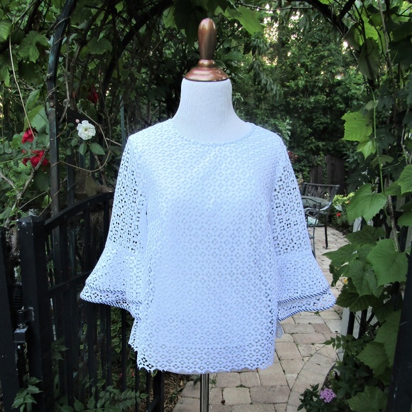 Draper James Lattice Double Bell Blouse Sz8 xD200 - Picture 4 of 7